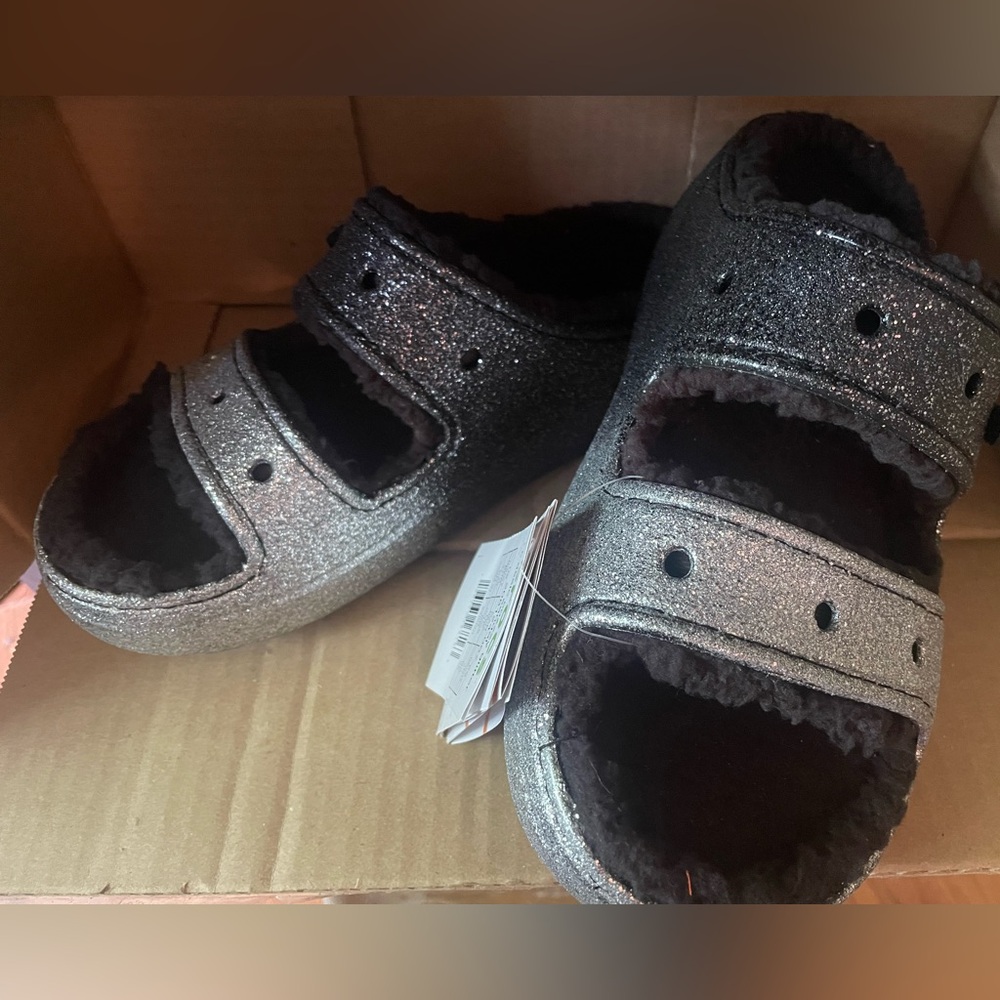 Glittery Black Crocs Slides